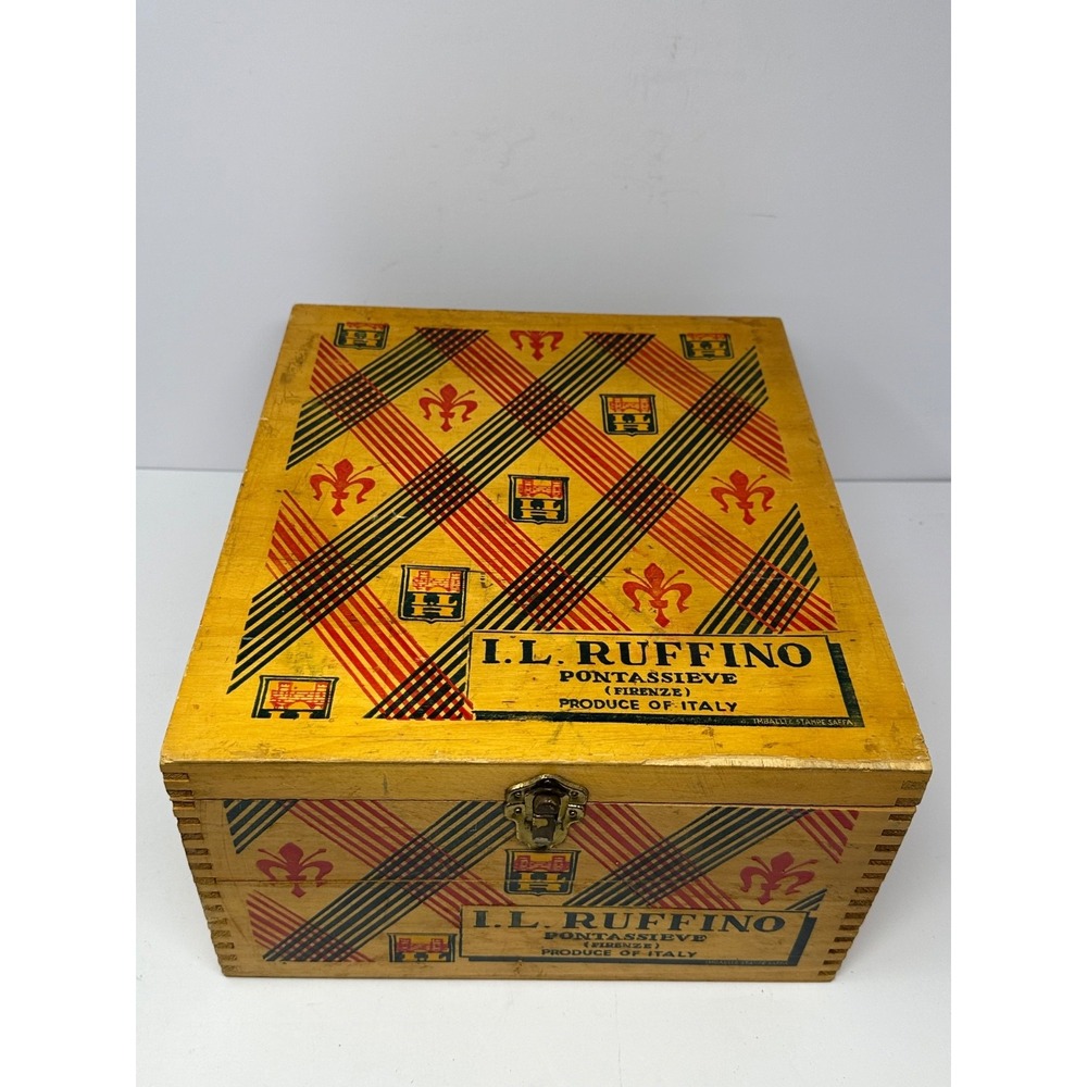 Vtg I.L. Ruffino Pontassieve Italy Wine Bottle Wood Dovetail Corners Box Empty